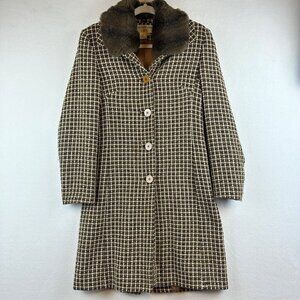 Vintage Charles Gray Wool Coat Trench Women XS Brown  Old Money Luxury Mod Retro